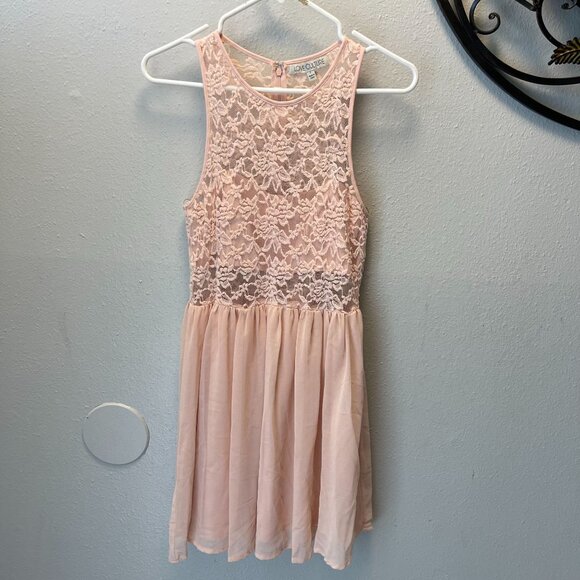 Pink‎ Sleeveless Lace Overlay Skater Dress Sheer Back Zipper sz L party dress - Picture 2 of 15